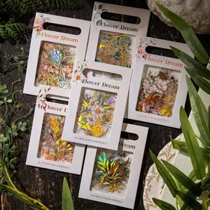 6 Pcs Retro Handmade Tent Material Decoration Sticker Gold Foil Botanical Stickers Fashion Accessories