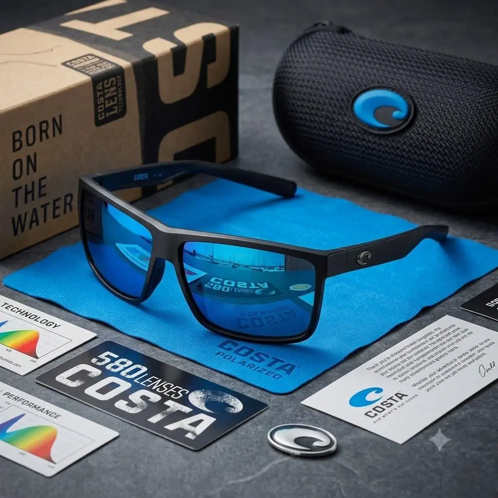 Full Box Costa Del Mar Rinconcito Costa 580G Men’s Polarized Sunglasses Black Frame Blue Mirror Lens UV400 Fishing Driving Outdoor Sport Glasses with Case Box