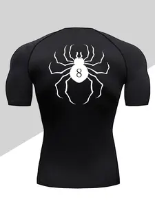 Men's Dragon Print Compression T-Shirt, Quick-Dry Breathable Stretch Fabric, Tight-Fitting Short Sleeve Top for Fitness and Outdoor Activities, Athletic Compression Shirts