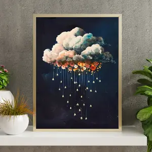Storm Cloud Art, Dark Academia, Cloud Printing, Printable Rain Flowers Printing, Moody Cottagecore, Gothic Wall Decor, Maximalist Print, Room Decor