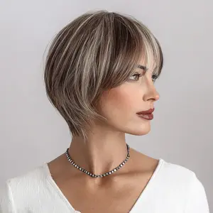 SMILCO/8Inch Highlight Brown With Grey Short Bob Wig/SM166-6