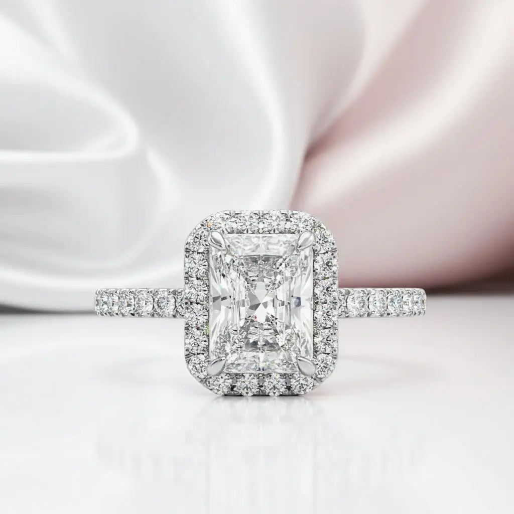 White Gold Halo Radiant Cut Diamond Option Engagement Ring