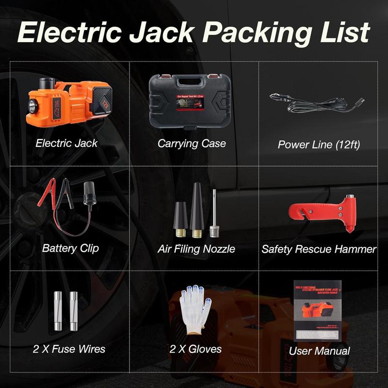 Electric Car Jack Kit with Hydraulic Lift 5-Ton, Tire Inflator Heavy-Duty 12V Floor Jack for Sedans,SUVs,MPVs & Trucks.Ideal for Tire Changes & Garage Repairs