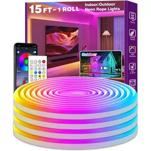 Led Neon Rope Lights 15FT,Control with App/Remote,Flexible Led Rope Lights,Multiple Modes,IP68 Outdoor RGB Neon Lights Waterproof,Music Sync Gaming Led Strip Lights for Bedroom Indoor