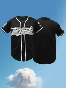 Men's Los Angeles Baseball Jersey, Vintage Short Sleeve Button Down Baseball Shirt, Casual Athletic Streetwear Tops for Women & Men