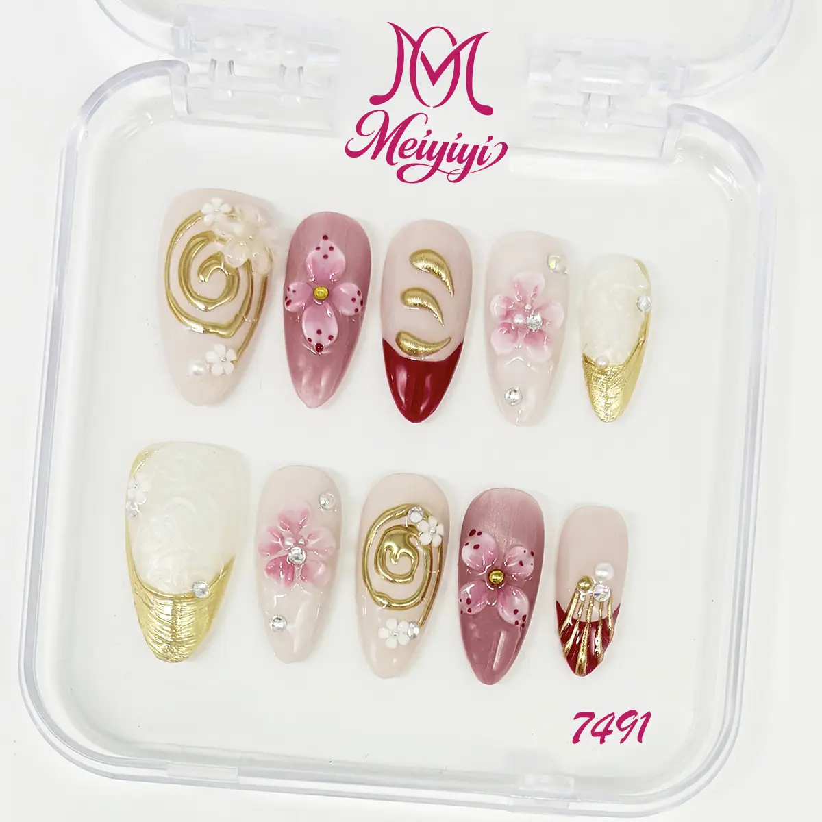 .DP.7491.Pink Carved Wearable Nails