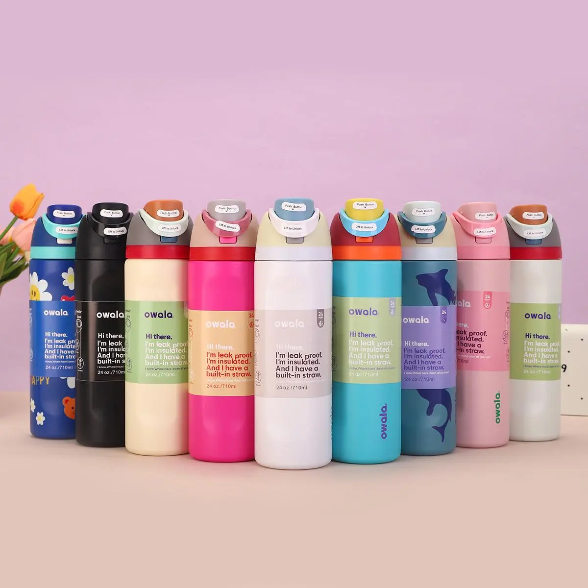 Owala 24oz FreeSip  Insulated Water Bottle Insulated Stainless Steel 32oz,US STOCK | Leakproof Flip Straw | 10 Colors