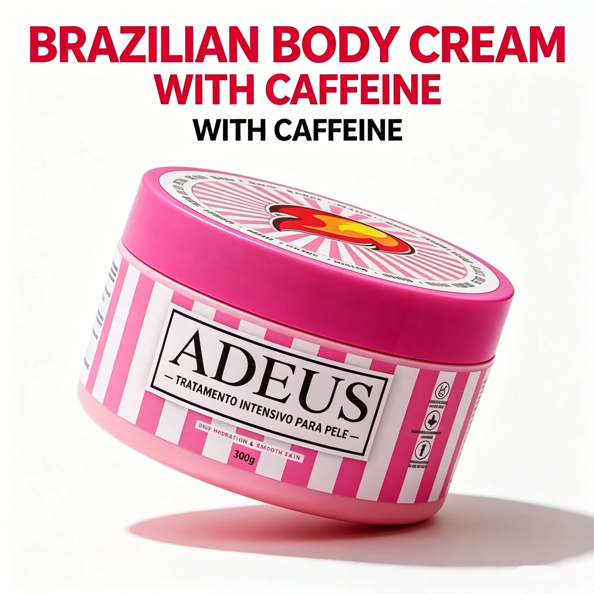 Brazilian Moisturizing Body Cream with Caffeine, ADEUS Hydrating Body Lotion for Dry Skin, Smooth Texture, 10.56oz