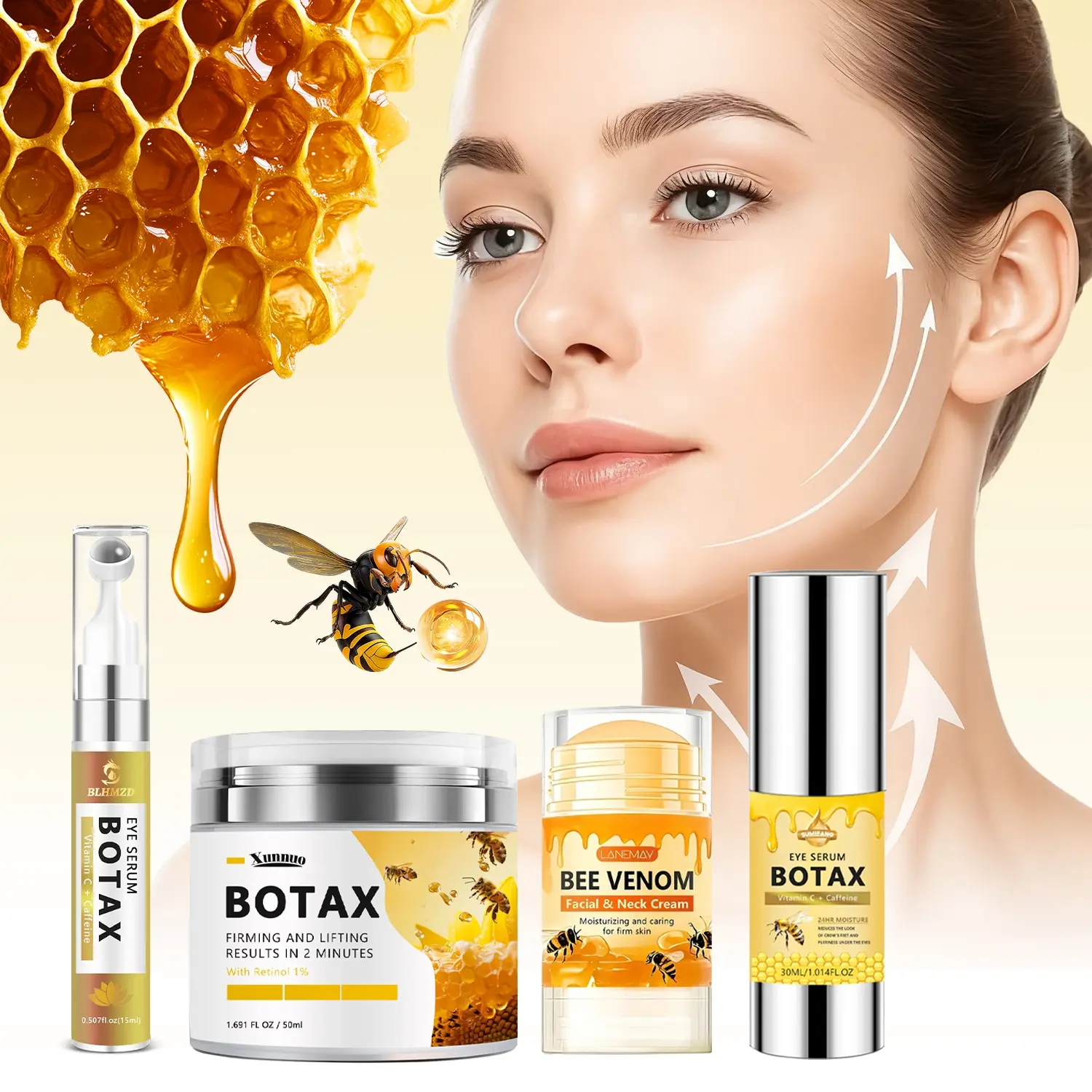 4pcs Botax Bee Venom Care Set, Face Neck Eye Body Moisturizing, Hydrating, Fast Absorption, Lightweight, Gentle Non-Irritating, All Skin Types, Sensitive Skin, Facial, Balm, Hydrate, Smooth, Moisturizer, Hydration Care Set