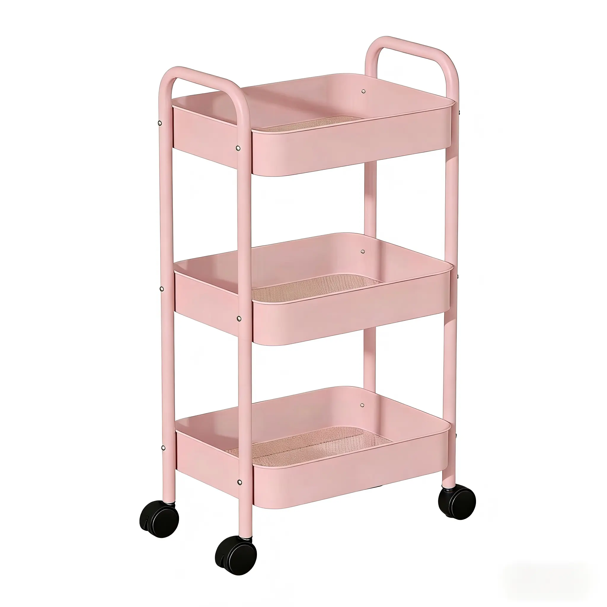 Heavy Duty Rubber 3-Tier Metal Rolling Cart, Compact Adjustable Storage Organizer with Lockable Wheels, Smooth Silent Wheels, Multi-Room Mobile Rack for Home Kitchen, Bedroom Use