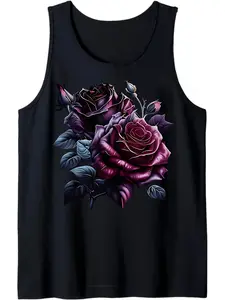 2026 Men's Dark Purple Mystical Roses Tank Top - Gothic Elegance Casual Streetwear Lightweight Breathable Fabric All-Season Essential