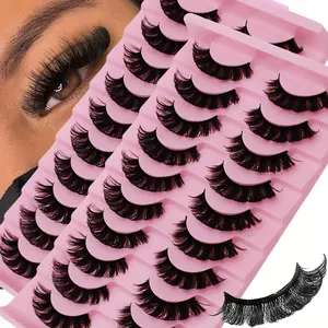 20Pairs/2Pack DD Curl Russian Strip Lashes Fluffy Volume False Eyelashes DD Curl Dramatic Messy Faux Mink Make Up Fake Lashes Cosmetic
