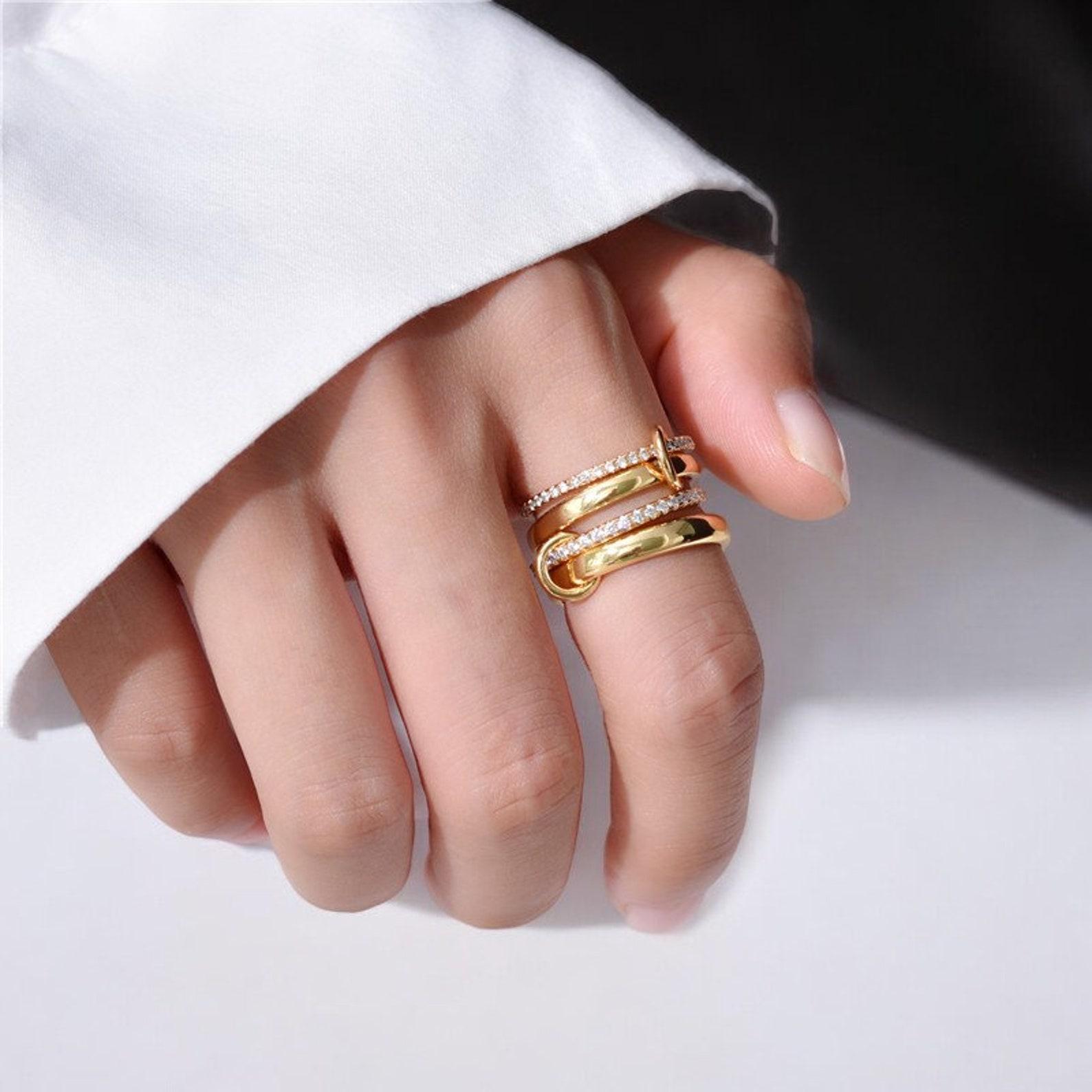 Gold Interlocked Stackable Rings for Women - Statement MultiRing Mixed Metals Stack - Cubic Zirconia Two-Toned StackingJewelry Gold Interlocked Stackable Rings for Women - Statement MultiRing Mixed Metals Stack - Cubic Zirconia Two-Toned StackingJewelry