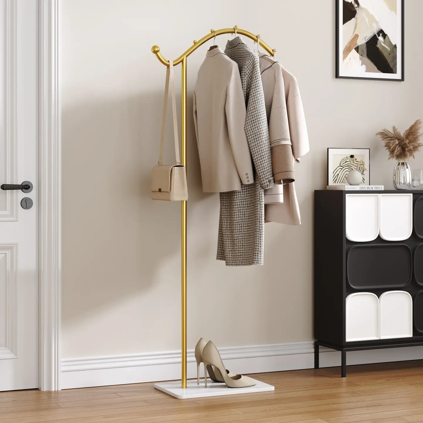 Simple Metal Coat Rack, Floor-Standing Closet Organizer, Bedroom Hanging Clothes Holder, Corner Design, New Style Clothing Stand, Coat Rack Freestanding, Coat Hanger Stand, Garment Rack, Coat Racks Organiser