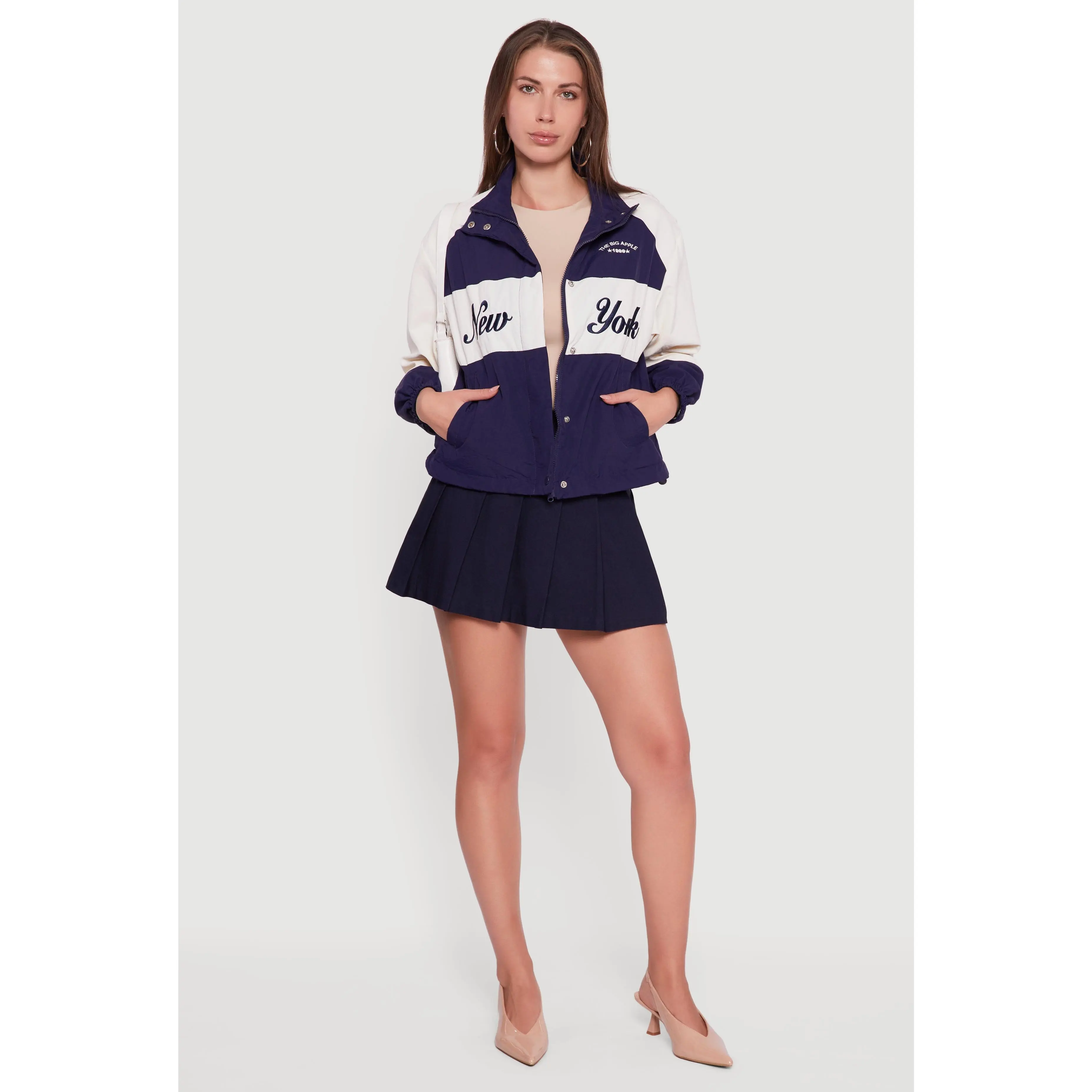 Color Blocked The Big Apple Graphic Windbreaker Jacket