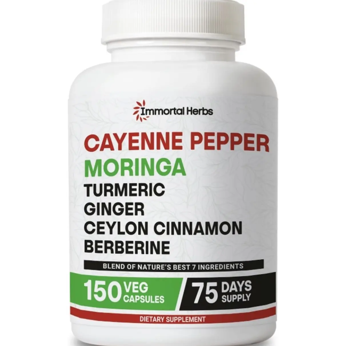Cayenne Pepper Moringa Turmeric Ginger Capsules, 150 Pills, Extra Strength, Non-GMO & Gluten Free, Pure Berberine HCL and Ceylon Cinnamon Extract Powder