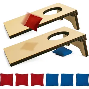 2PCS Compact Tabletop Cornhole Boards, 4.7" W x 7.7" L Wooden Cornhole Toss Game Set, Portable Set with 8 Bean Bags, Includes Bean Bags for Home Office Travel
