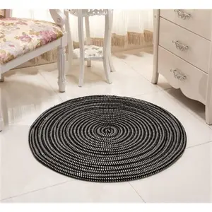 Liveinu Hand Woven Round Area Rugs for Living Room Bedroom Study Computer Chair Cushion Base Mat Round Carpet Swivel Chair Pad Coffee Table Rug, Black, 16"