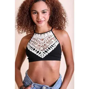 LACE HIGH NECK CROCHET BRALETTE TOP