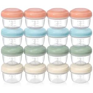 [16 Pack] 4 oz Small Containers with ,  Plastic Jars for Snack and Puree, Salad Dressing Container to Go, Deli Containers, Freezer   Containers, Dishwasher Safe,