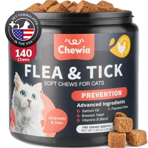 Flea Treatment for Cats Daily Oral Cat Flea and Tick Treatment Chews Chewable Kitten Flea Treatment Soft Treats for All Breeds & Ages Natural Chicken Flavor Flea and Tick Supplement for Cats