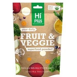 HiPlus Organic Fruits & Vegetables Powder Superfood Blend Daily Energy + Essential Vitamins | USDA Certified, Vegan Powder for Smoothies & Baking | Hidden vegetable recipes | 3.52oz pantry staple| Non-GMO, Gluten-Free, Easy Mixing