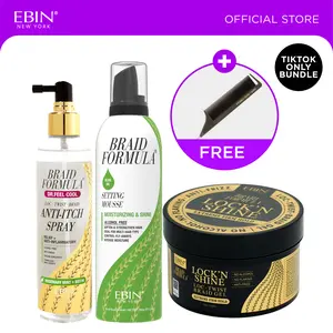 EBIN Braid Formula Lock’n Shine + Setting Mousse Olive Oil + Scalp Cooling Anti-Itch Spray Rosemary Mint & Biotin Bundle with FREE Pintail Parting Carbon Comb | Braids, Twists & Locs, Scalp Relief, Long-Lasting Hold, Moisture Retention & Brilliant Shine