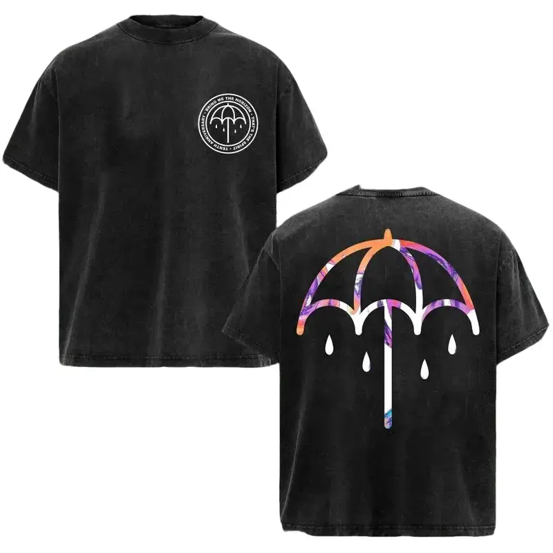 Bring Me The Horizon That's The Spirit 10th Anniversary Black Coloured Umbrella Graphic T-Shirt, Unisex Oversize Modern Rock Band Heavyweight Cotton T-Shirt, Gift for Rock Music Lovers, Aesthetic Gothic Streetwear Gift, Metal Clothing Top