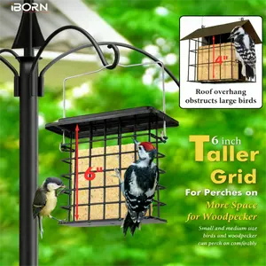 iBorn Suet Feeder Suet Bird Feeders [Single Capacity] for Outside Hanging with Taller Grid for Woodpecker,Metal Black（Pack of 1）