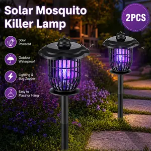 2 Pcs Solar Bug Zapper with Stake Outdoor Flower Shape Style, Waterproof 2-in-1 Mosquito Killer and Lighting Lamp, Garden Lawn Pathway Light, Ground Stake Design, for Backyard, Patio, Lawn, Pathway, Camping and Yard Evening Use