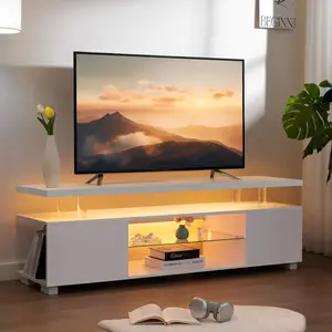 LED TV Stand White Entertainment Center, Gaming Center for 60 inch TV, TV Console with Storage, TV Stands for Gaming Living Room, Bedroom and Playroom