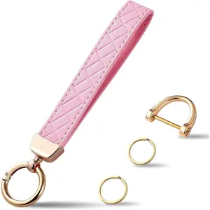 Leather Wristlet Keychain, Car Key Chain Holder with 2 Key Ring & Anti-Lost D Ring, Key Fob Wristband for Women