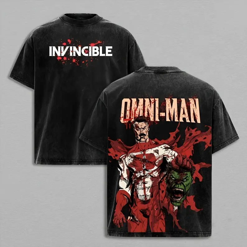 Omni Man Shirt Invincible Tee, Viltrumite Power Superhero Graphic Vintage Washed