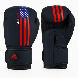 Stellman Contender Xt Boxing Gloves - Black/Red Flag, Synthetic Leather, Multi-Layer Foam for Shock Absorption, Adjustable Strap, Bold Design