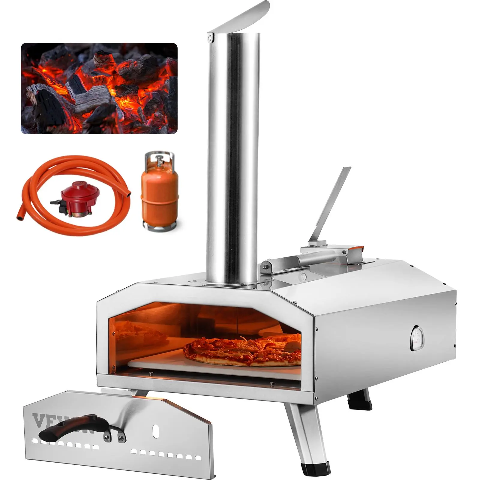 【summerfinds】VEVOR Dual Fuel Pizza Oven for Outdoor Use, 12" Portable Pizza Oven, Pellet & Gas Powered Outdoor Pizza Oven with Thickened Cordierite Pizza Stone, Foldable Leg for Camping & Backyard