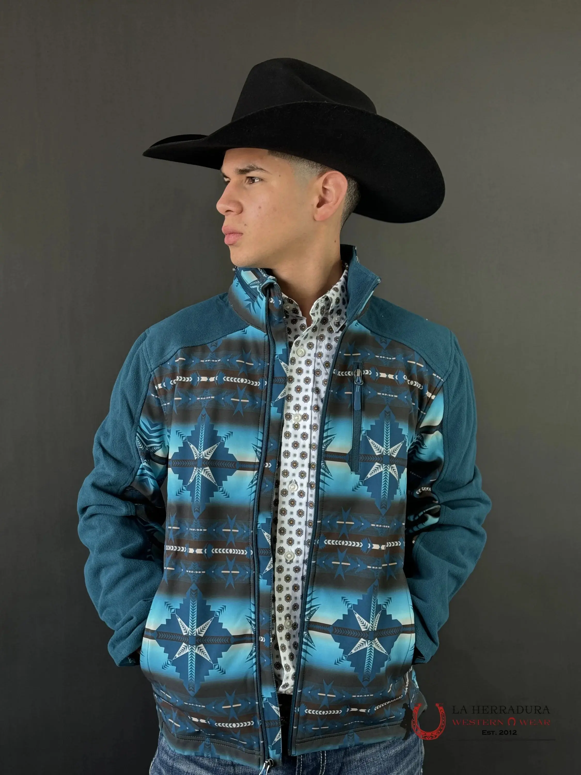 ROCK & ROLL PEACOCK AZTEC PRINTED AZTEC SOFTSHELL JACKET PRMO92RZY6