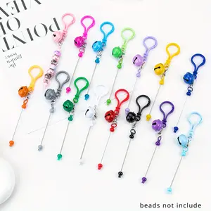15pcs DIY bead bell keychain candy colored keychain bag decoration cute pendant personalized keychain