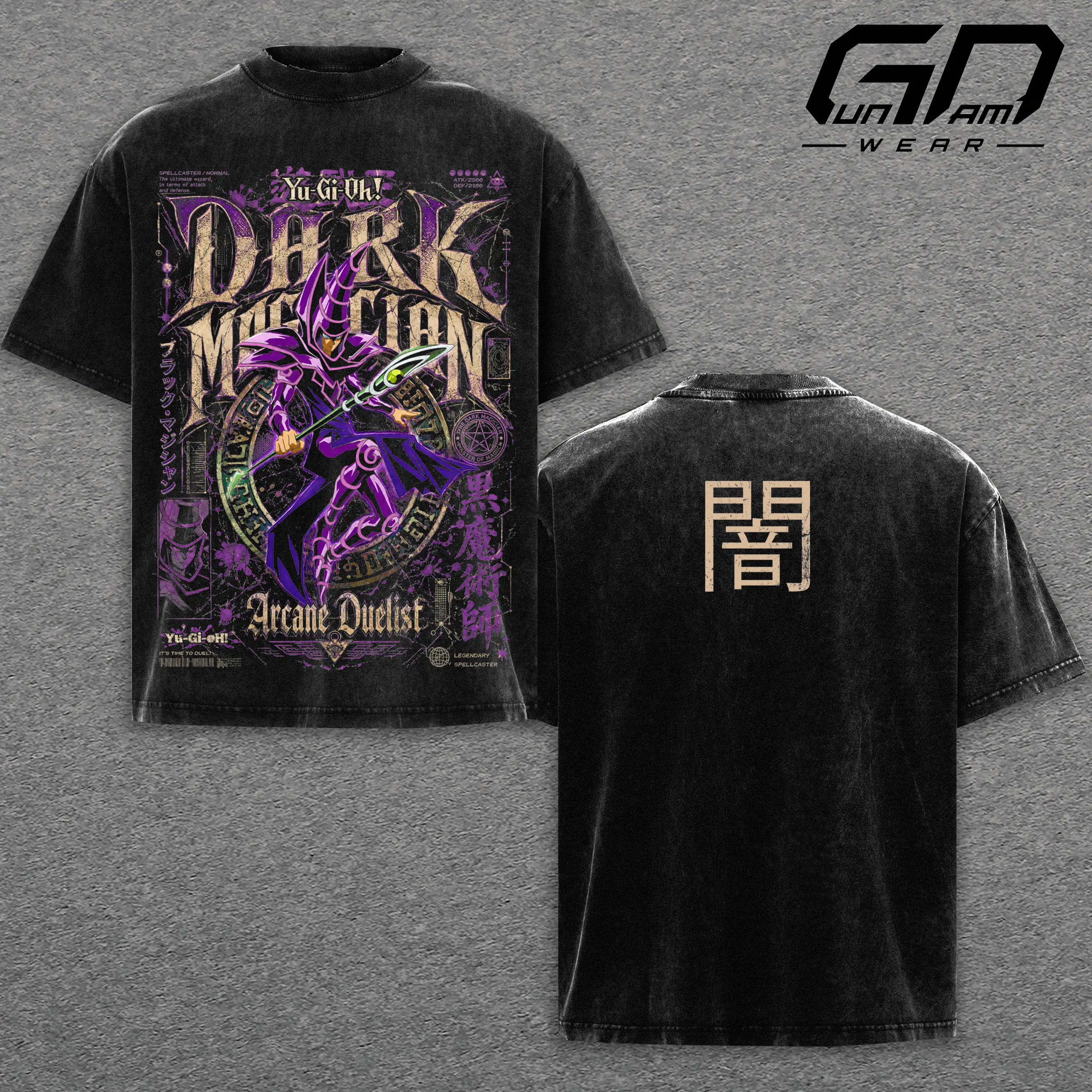 Yu-Gi-Oh! Dark Magician Acid Wash Tee, Vintage Heavyweight Oversized Graphic Shirt, Anime Fan Merchandise, Retro Gaming Streetwear, Yugi Muto Fans Gift, Trading Card Game Apparel, Menwear. Clothes Menswear Cotton Soft Classic Seamless