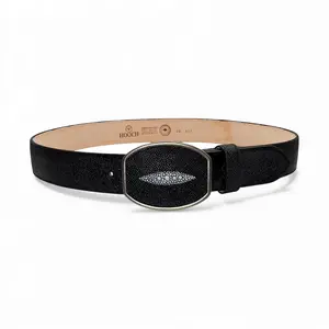Mens Stingray Print Western Leather Belt Black Single Stone – Classic Cowboy Style HC-131