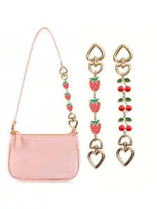 1/2 Pcs Strawberry Cherry Purse Strap Extender Gold Cute Bag Extender Chain Fruit Pattern Cherry Strawberry Purse Chain Replacement Accessories Cherry Charms Decoration For Purse Handbags Shoulder Bag Heart Buckle Strawberry Chain Purse Embellished Straps