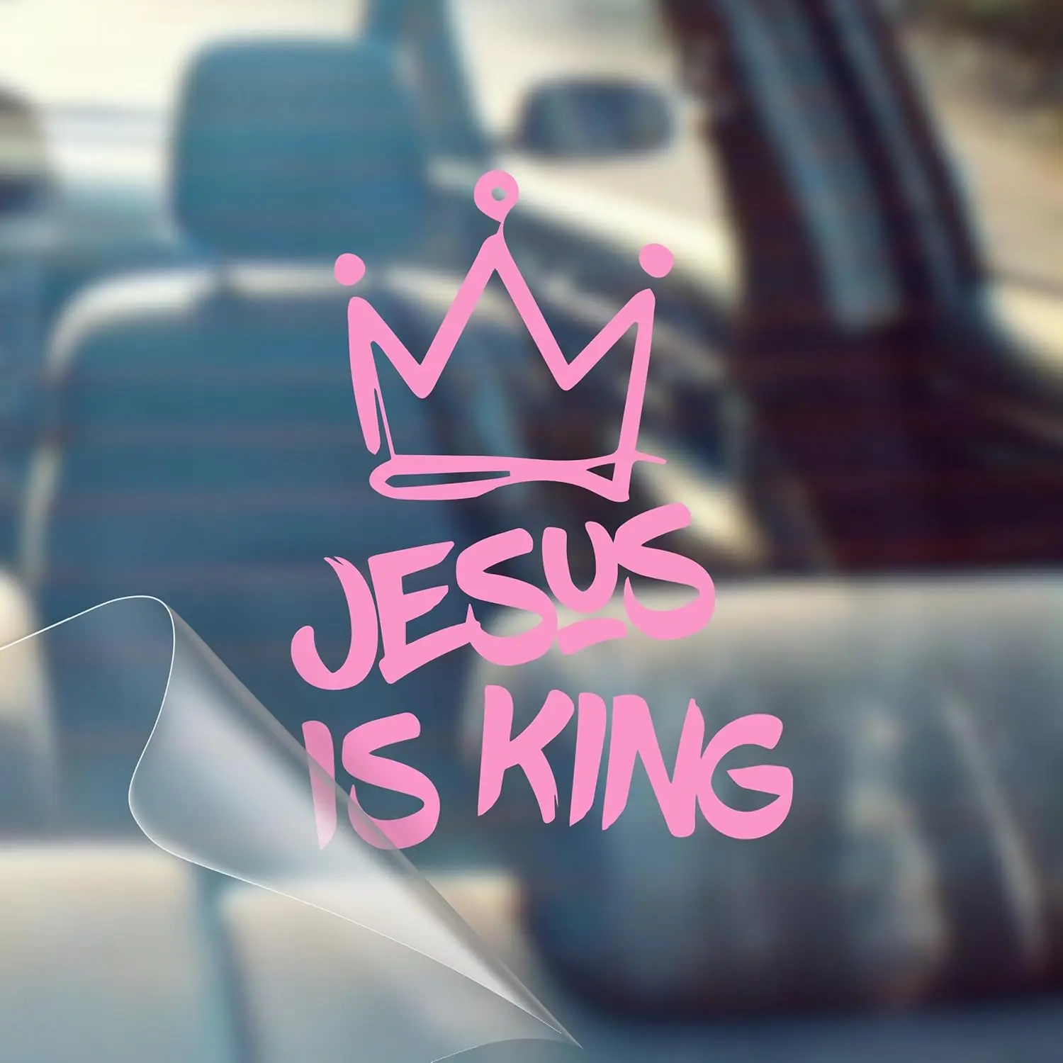 Jesus is King - Christian Jesus Cross Car Vinyl Decal Bumper Sticker for Car, Wall, Window, Vehicle, Weather Resistant, Viral (1, Pink)