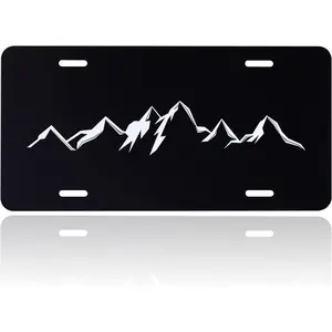 Mountains License Plate Black White Mountain License Plate Funny Car Personalized Decoration Vanity Tag Stainless Steel Fits Any Standard Us Plates 6.2x12.2 for Women Men