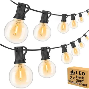 100ft Outdoor String Lights /Connectable/Dimmable with 52 LED Shatterproof Bulbs,2-Pack 50ft UL Listed Globe G40 String Lights Outside Lighting for Patio Backyard Cafe Party Wedding Garden