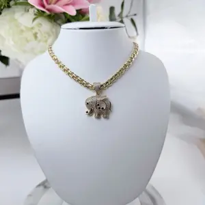 14K Gold Plated Rhinestone Elephant with Blue Gems Pendant for Women with 20in Chain