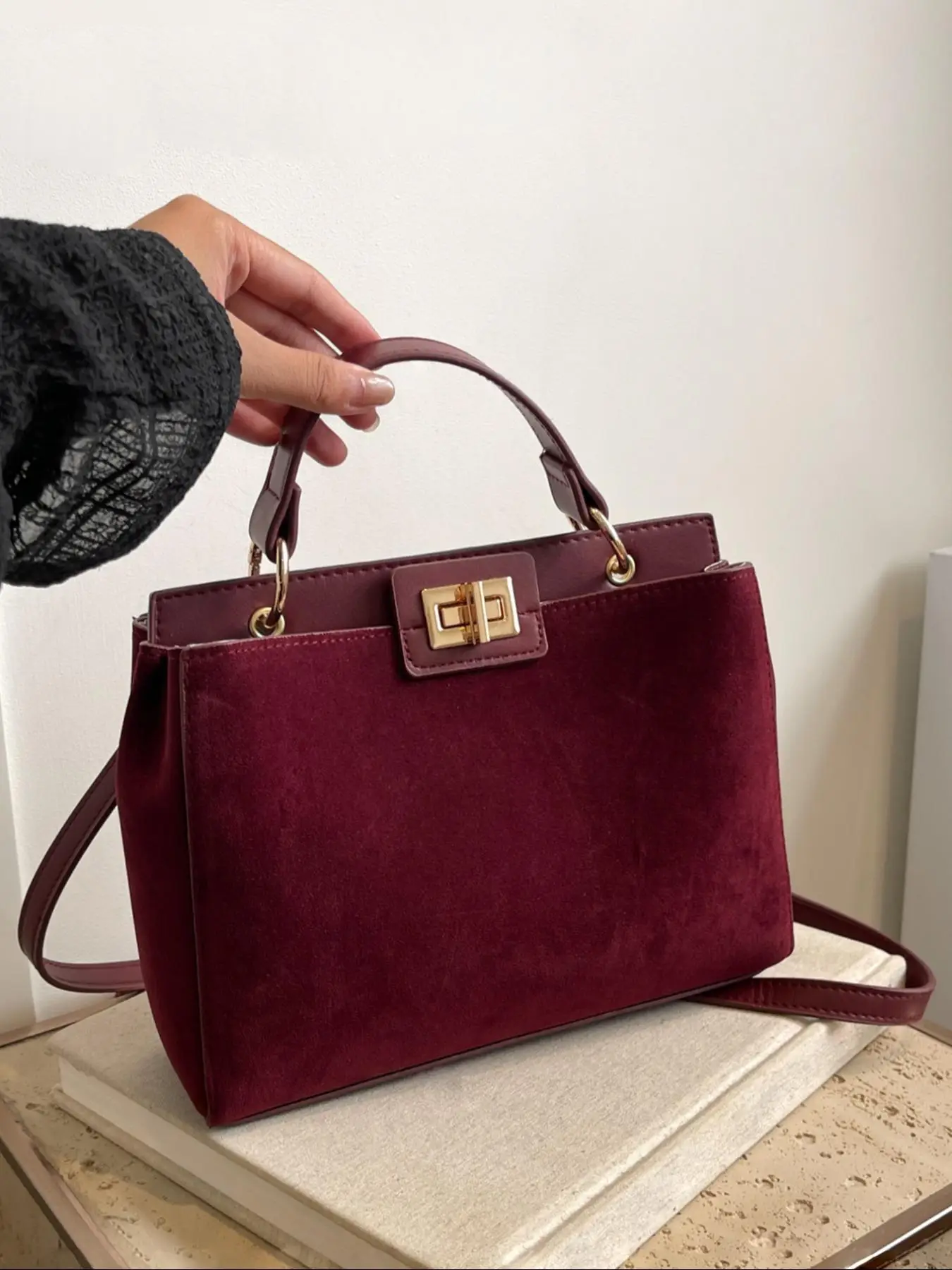 Women's Elegant Solid Color Suede Handbag, Fashionable Large Capacity Shoulder Bag for Daily Used, Casual Trendy Versatile High-quality Daily Commutin
