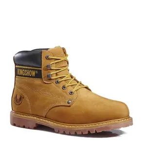 Kingshow 8036 Men's Work Boots Genius Leather Water Resistant Tan Color Durable Construction