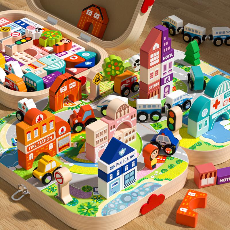 EDUTREE Wooden Track City Blocks Fun Educational Toys for Kids Portable Durable Block Set for Travel Hand-eye Coordination Shape Recognition Halloween Birthday Gifts for Boys Girls EDUTREE Wooden Track City Blocks Fun Educational Toys for Kids Portable Durable Block Set for Travel Hand-eye Coordination Shape Recognition Halloween Birthday Gifts for Boys Girls