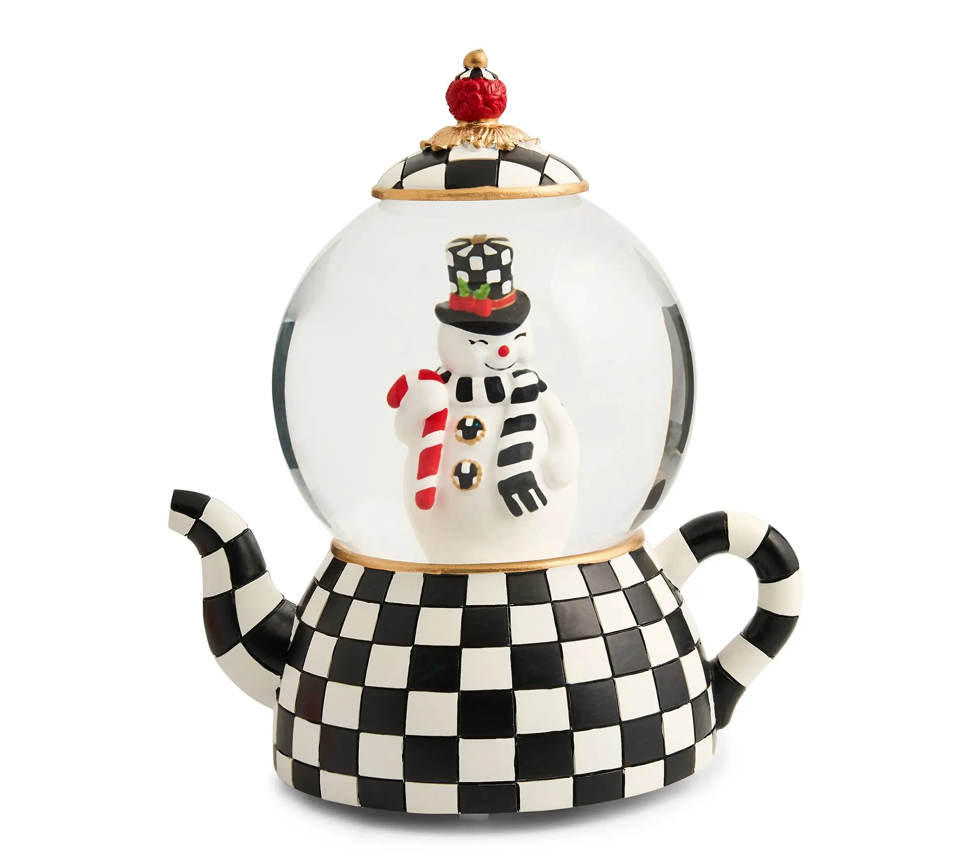 MacKenzie- Childs Courtly Check Snowman Tea Pot Snow Globe