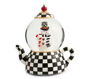MacKenzie- Childs Courtly Check Snowman Tea Pot Snow Globe