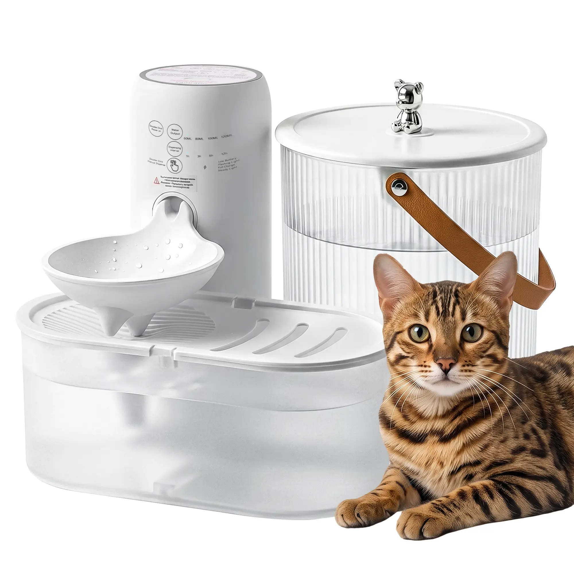 Filter-Free Cat Water Fountain, Wireless Automatic Pet Water Dispenser with Clean & Waste Water Separation, 180-Day Battery Life, 3L Large Capacity